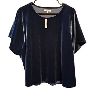 Madewell NWT Velvet Top XXL Blue Draped Short Sleeve Blouse